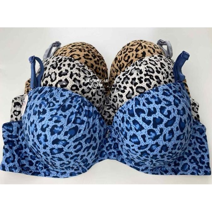 Bra Bh Kawat Push Up Busa Tebal Motif Macan Leopard Cantik Cup A Kecil Kait 2 | Size 32 34 36