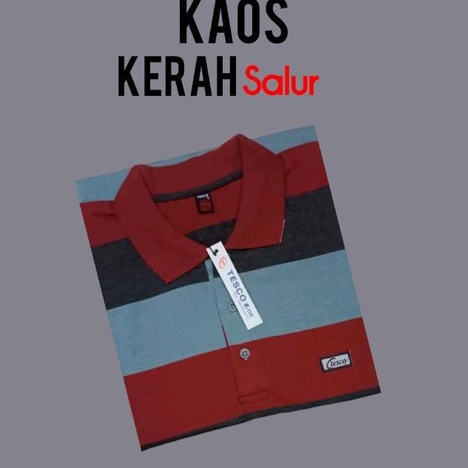 DE100 >> Kaos kerah pria dewasa motif garis lengan pendek baju kaos krah salur ada kantong depan Pol