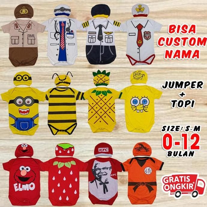 DF294>> jumper bayi karakter set jamper baby baju romper kaos pakaian kado laki perempuan cowok newb