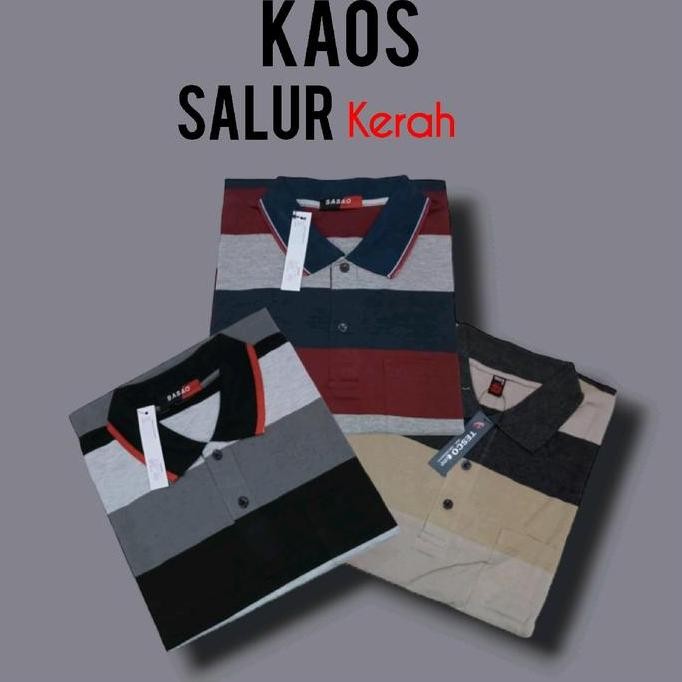 DV109 - Paket 3pcs Baju kaos kerah motif salur pria dewasa kantong depan lengan pendek Polo Tebal