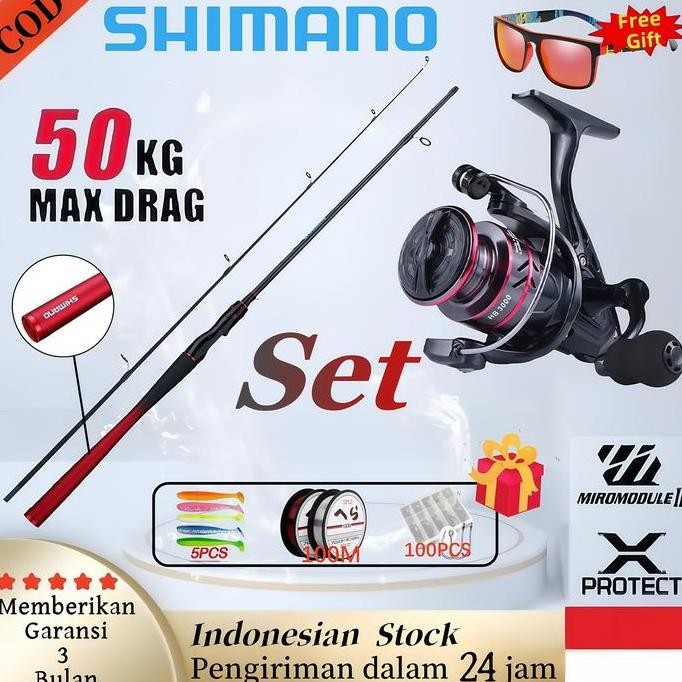 2025 New Shimano Spinning Rod Fishing Set Combination Fishing Reel Joran Pancing 1 Set Fishing Reel 