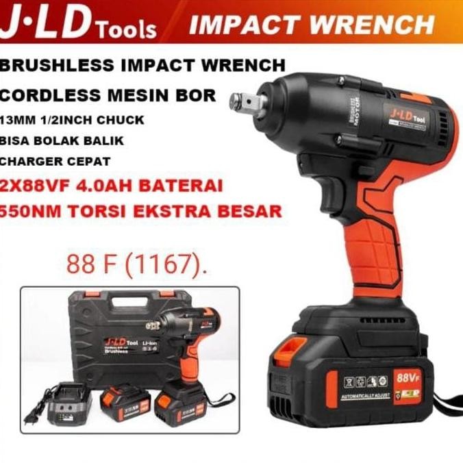 JLD brusless impack wrench cordless 88VF impack baterai torsi besar 2 baterai