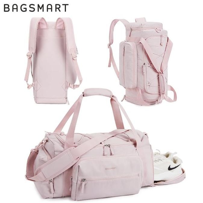 Bagsmart 4-In-1 Tas Gym, Tas Duffle Ringan TSA untuk Perjalanan dengan Kompartemen Sepatu & Kantong 