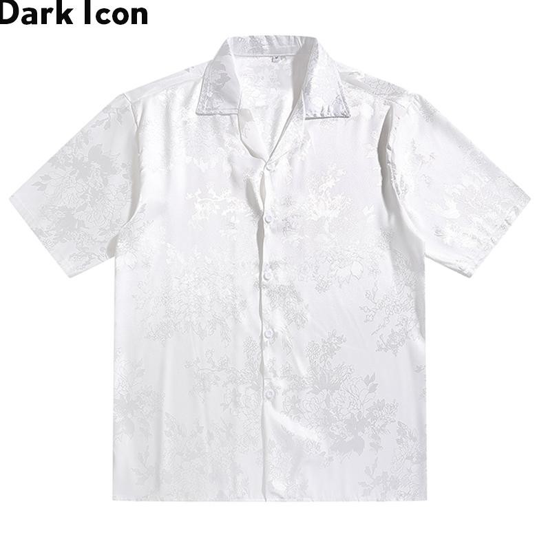 Special Dark Icon Kemeja Hitam Satin Pria Lengan Pendek Vintage Kemeja Cowok Oversize Shirt Men Puti