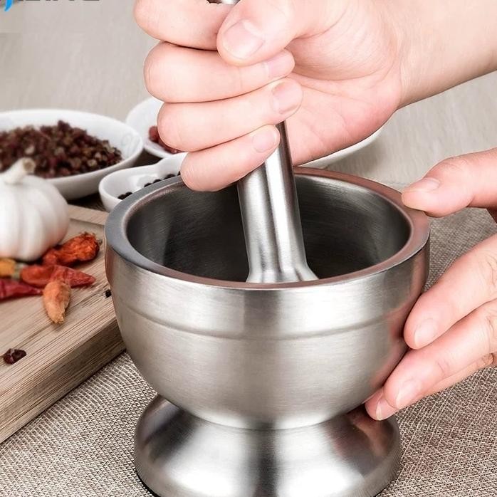 Sijiang Mortar Pestle Tumbukan Bumbu Stainless Cobek Ulekan Lumpang