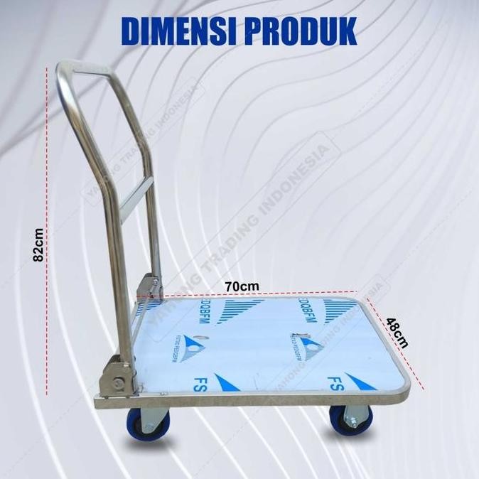 Handtruck Troli Stainless 500kg/Troli Angkut Barang/Trolley 90x60 cm