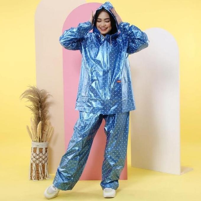 Jas Hujan Setelan Dewasa Elmondo 931 Metalik Polkadot