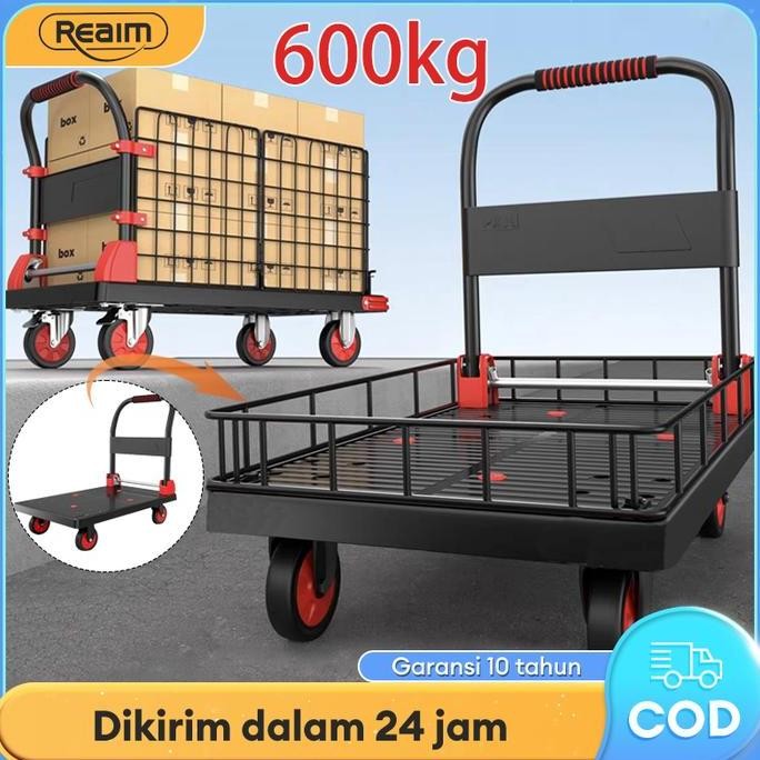 Reaim Troli Barang Lipat Dengan pagar Hand gerobak troli roda troli Ringan Lipat Troli Kecil Portabl