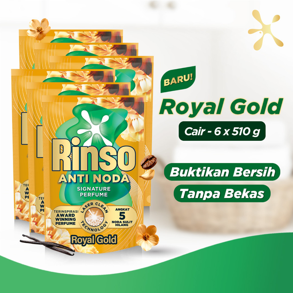 [Hemat Terjangkau] Rinso Baru Detergen Cair Varian Royal Gold 510g x6