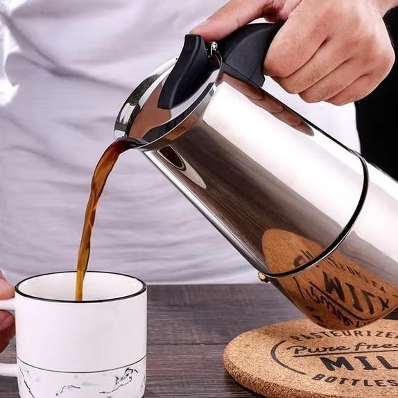 Alat Pembuat Kopi Moka Pot Espresso Maker Coffee Maker Stovetop Stainless Steel Alat Seduh Pemanas T