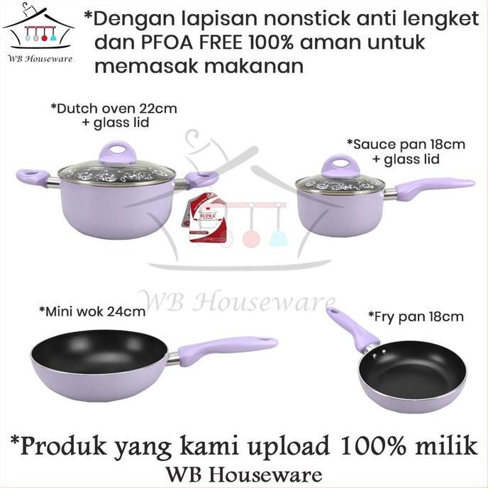 Panci Set Supra 12Pcs / Wajan Set Penggorengan Anti Lengket / Supra Cookware Set 12Pcs Pastel Lavend