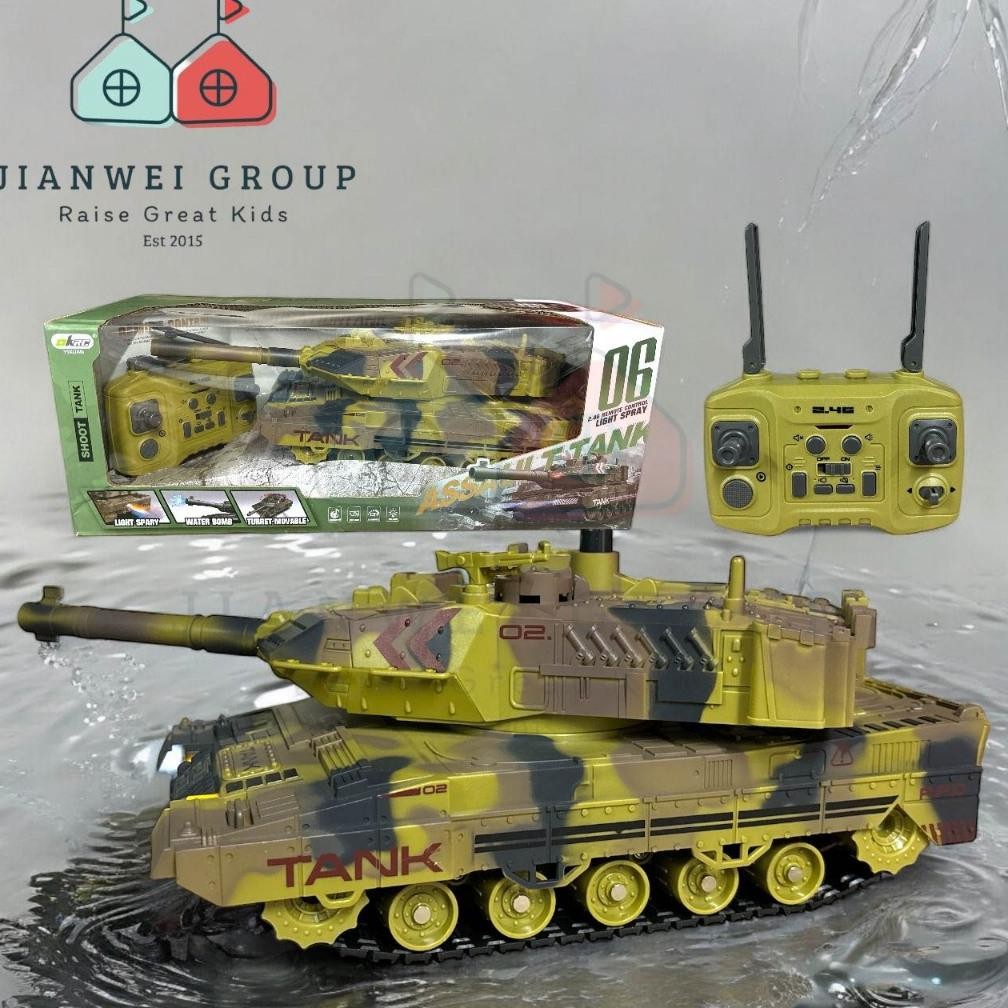 (KAP BISA PUTAR 360 + BISA TEMBAK & BERASAP) JW Mainan Anak Laki Mobil Remote Control RC Tank 12 Cha