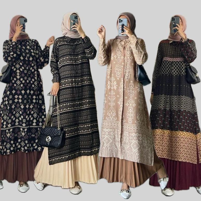 Original Nevila Random Motif By Zalfa Outfit / Sale Baju Atasan Wanita Muslim Tunik Kerja Kuliah Bas