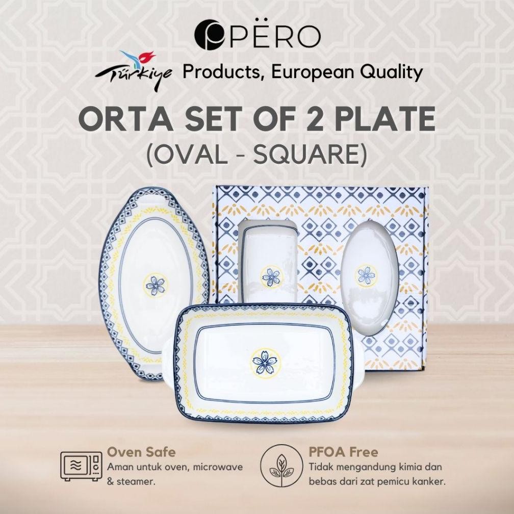 Pero Set Of 2 Oval & Square Serving Plate / Set Piring Porcelain / Piring Set Premium Motif Turki / 