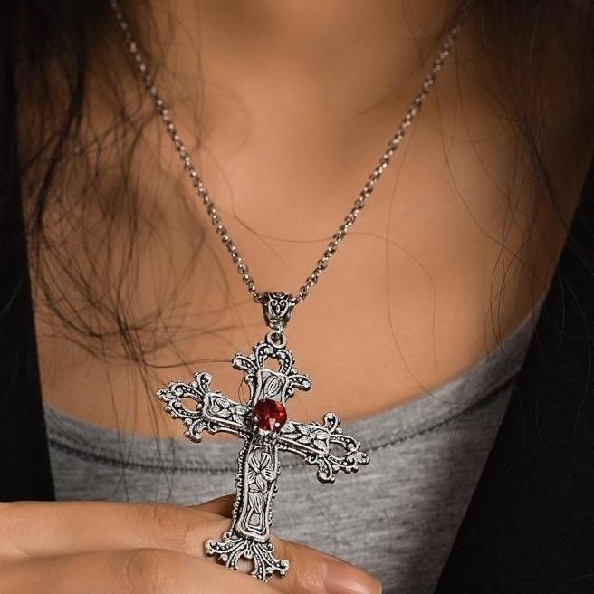 Kalung Rantai Choker Liontin Salib Gothic Untuk Unisex
