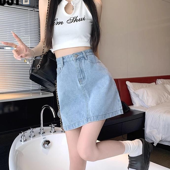 50 Dust Skort Denim Rok Jeans Wanita Rok Pendek Hhwaist