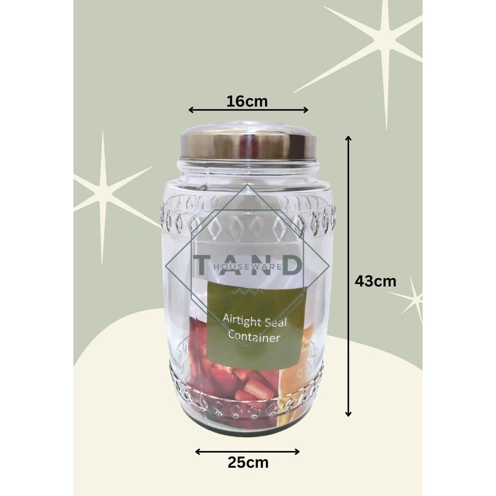 Toples Kaca Besar Kedap Udara Dlx Yunani 1 Toples Kerupuk/Kue 15 L