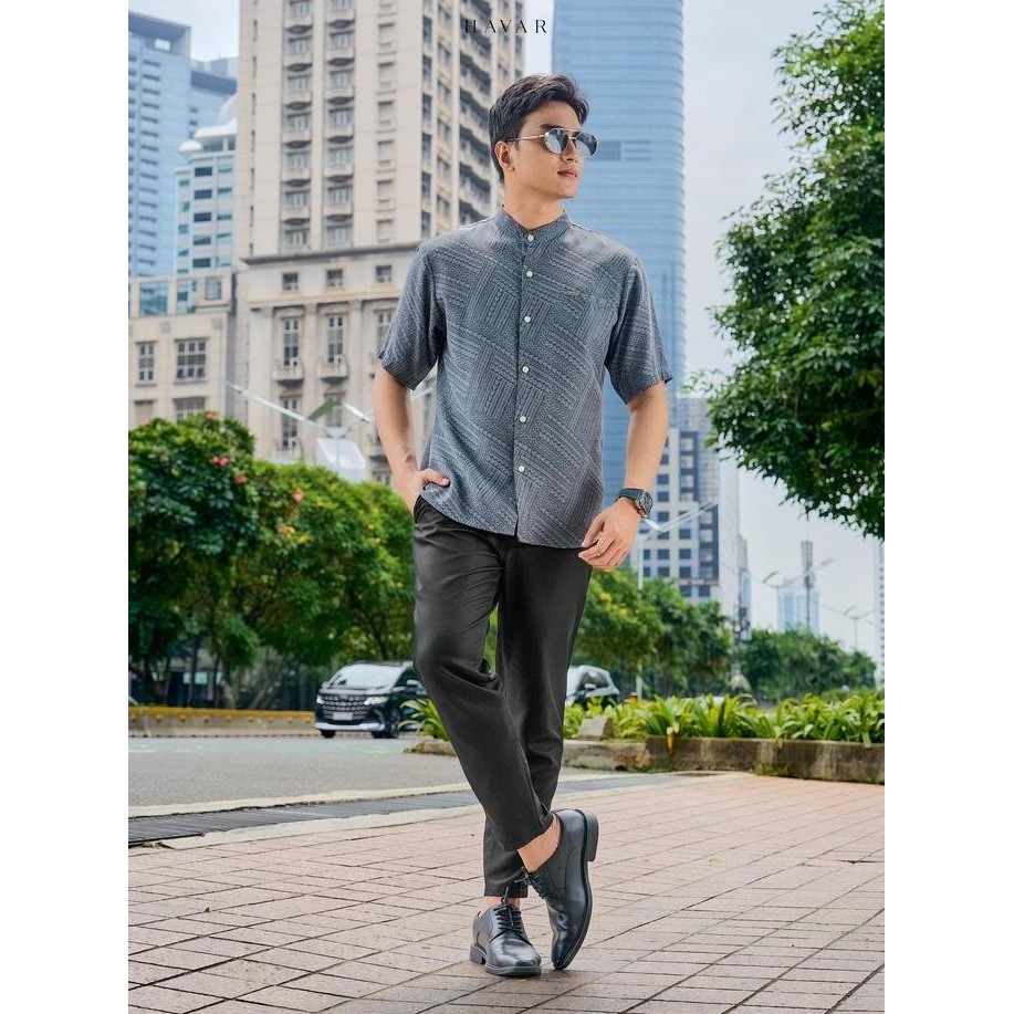 Havar Verde Grey Kemeja Koko Muslim Premium Slimfit Lengan Pendek