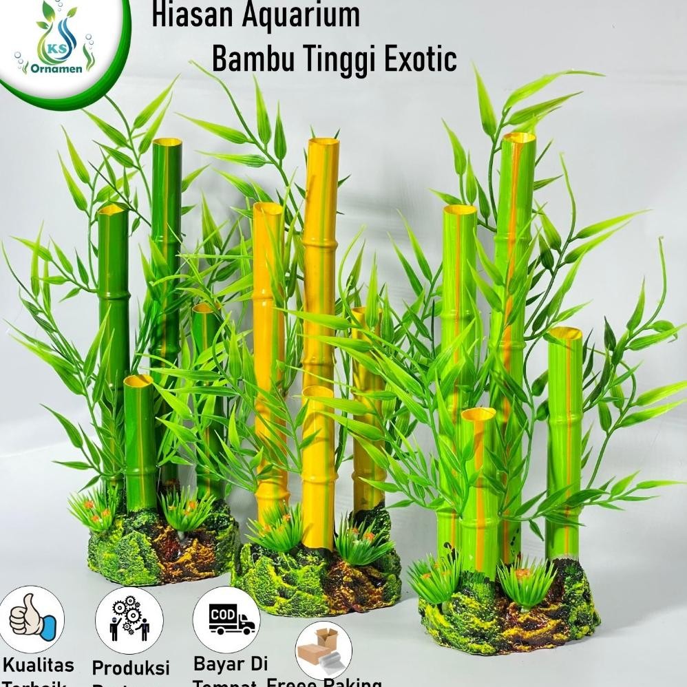 Hiasan Aquarium Bambu China l Hiasan Akuarium Tanaman hias Plastik Pohon Bambu Tinggi