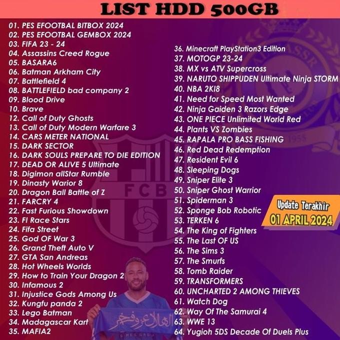 Hardisk PS3 500GB - hdd ps3 External Support PS3 Full Game Terbaru