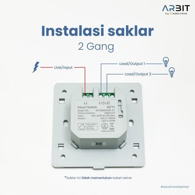 ARBIT Smart Home ZigBee Wall Switch Without Neutral line TUYA - White