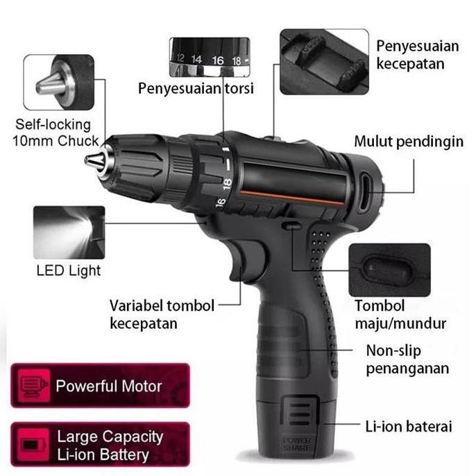 ENRIO- Tool HouseCOD Bor Cas Murah 2 baterai promo/ bor cordless 12v/bor batre/mesin bor cas/cordles