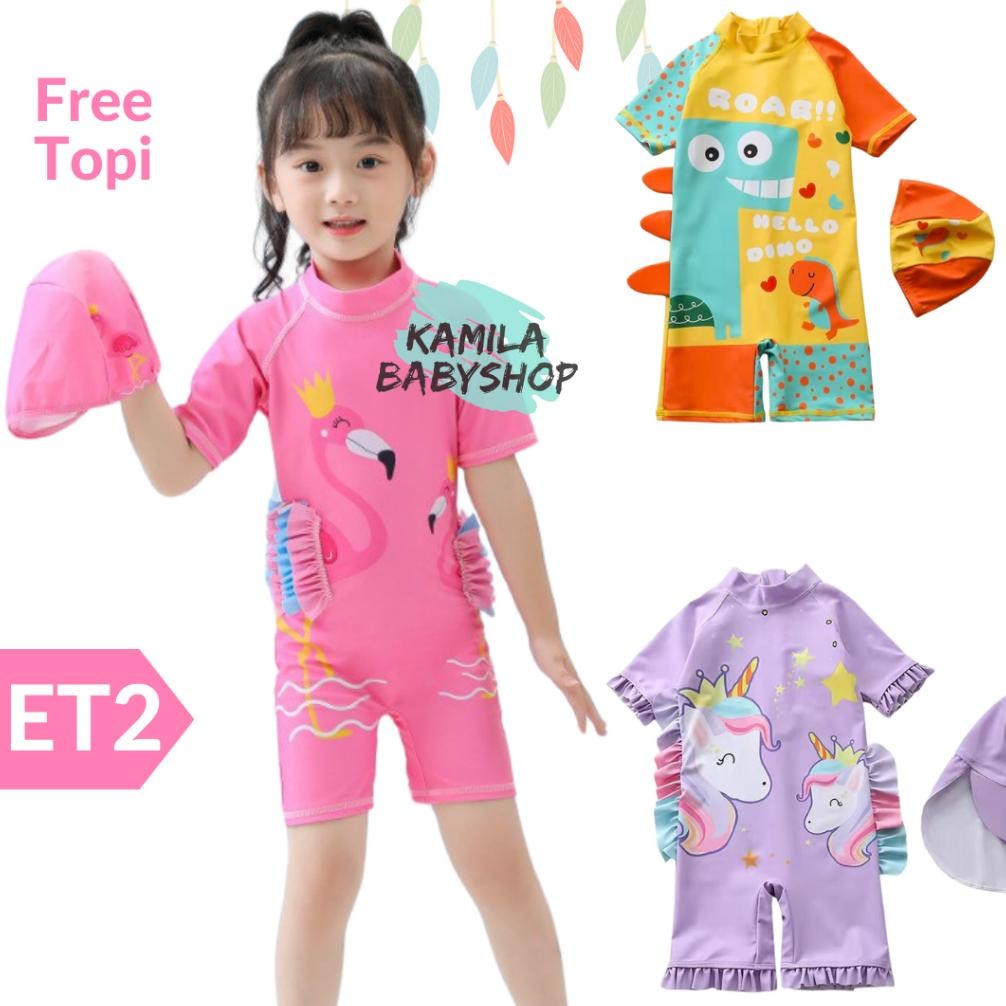 ET2 Baju Renang Anak Free Topi/Baju Renang Anak Perempuan/ Baju Renang Anak Perempuan dan Topi/Baju 