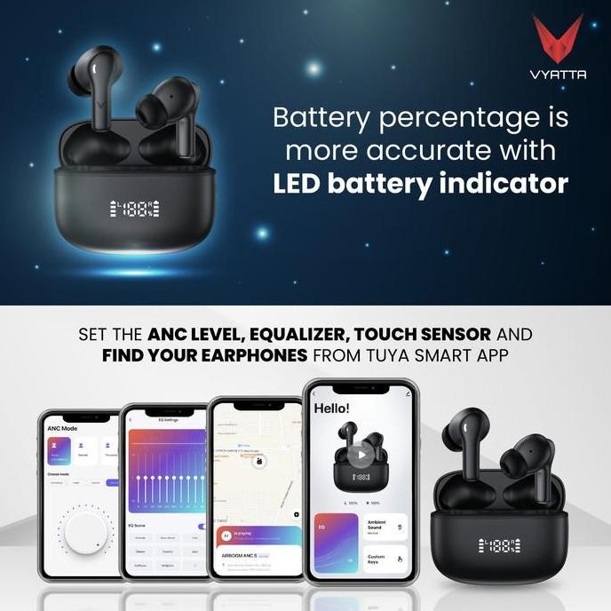 VYATTA AIRBOOM ANC S TWS BLUETOOTH HEADSET EARPHONE 25DB 4 MIC ENC
