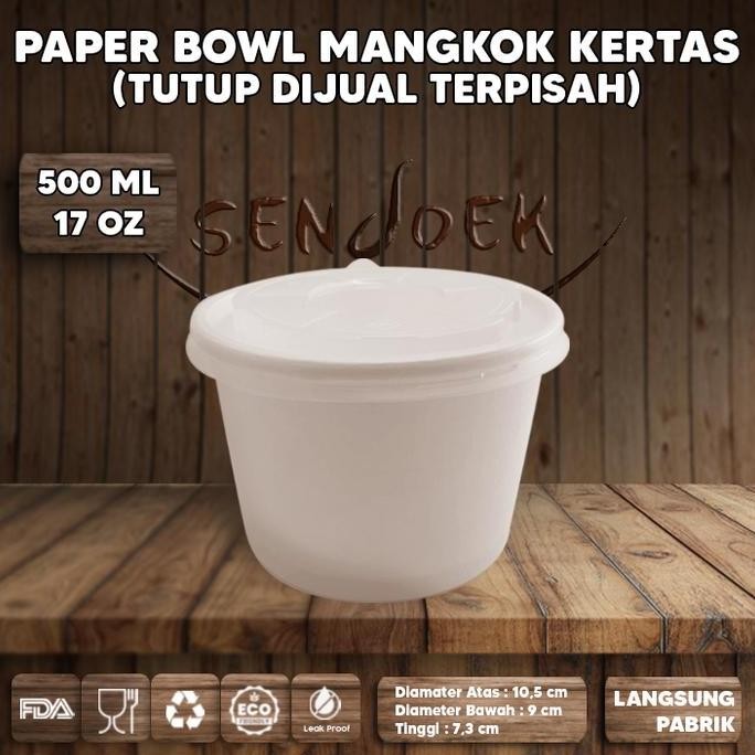 PAPER BOWL + TUTUP 500 ML | PAPER RICE BOWL | MANGKUK KERTAS PUTIH