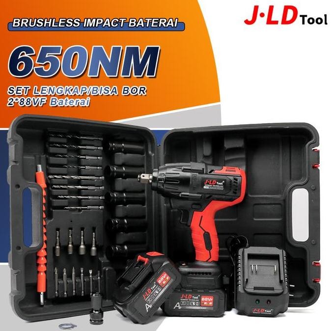 BELERAINTE- JLD mesin bor impact baterai 88VF fullset impact bor 2baterai 650NM Impact Wrench impact
