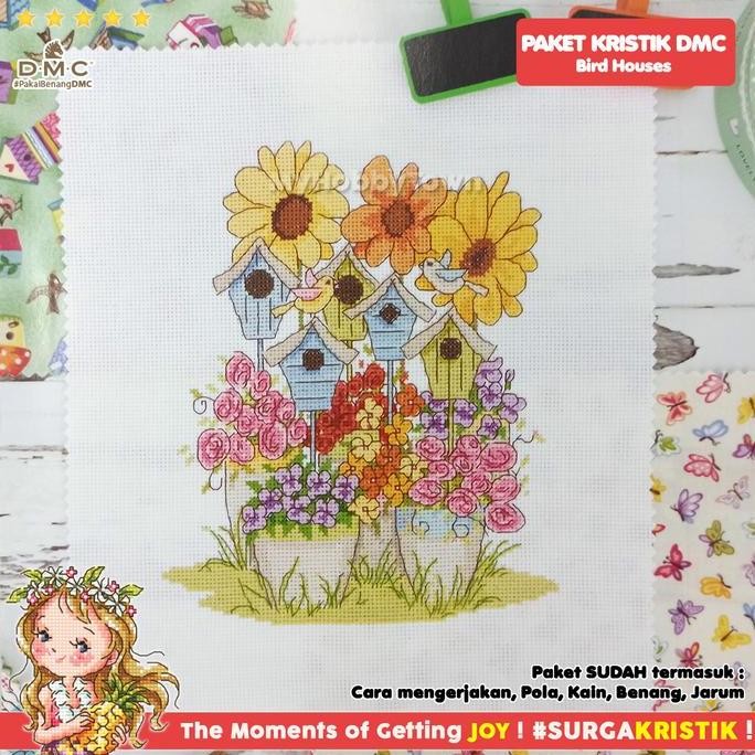 Paket Sulam Kristik TUVA Retro - Bird Houses Bunga Flower