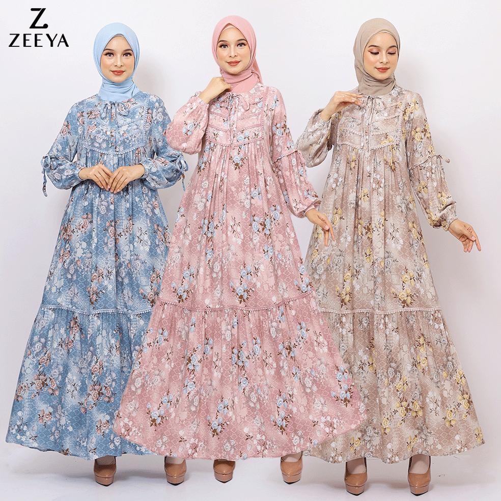 Zeeya Collection Almeera Gamis Muslim Syari Wanita Bahan Rayon Premium Size M L XL