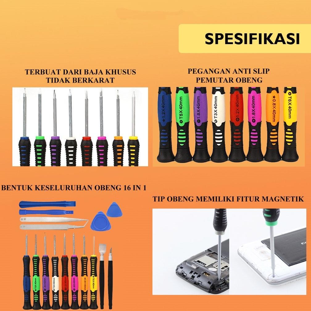 CROWHEX- Powone 16 in 1 Obeng Set Reparasi Smartphone Atau Handphone dan Alat Elektronik / Obeng Ful