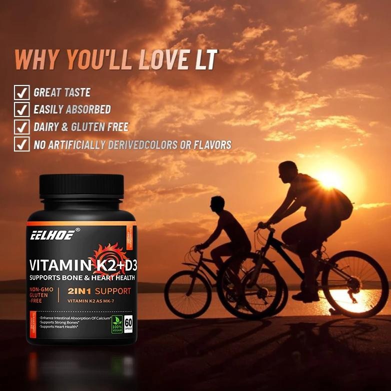 (Promo) Ellhoe Usa Vitamin K2 90 Mcg D3 5000 Iu 60 Kapsul K2+D3 5000Iu Original