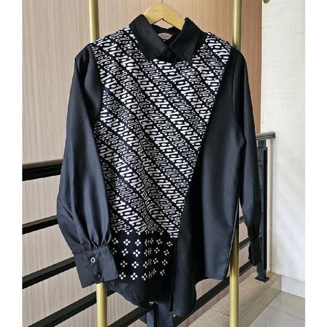 Promo SAIARA KEMEJA BATIK KOMBINASI RAISHA HITAM COD
