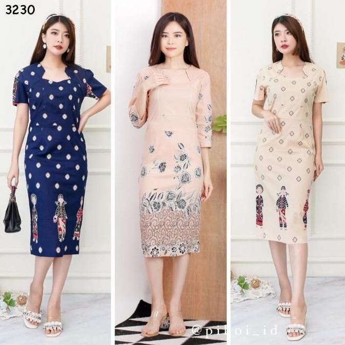 Promo Dress Batik Wanita Modern / Dress span Batik / kantor / pesta / kerja COD