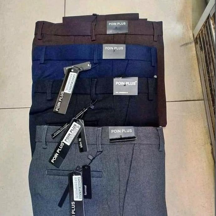 Promo original produk by.poin plus | celana bahan semiwool poin plus | celana bahan slimfit pria poi
