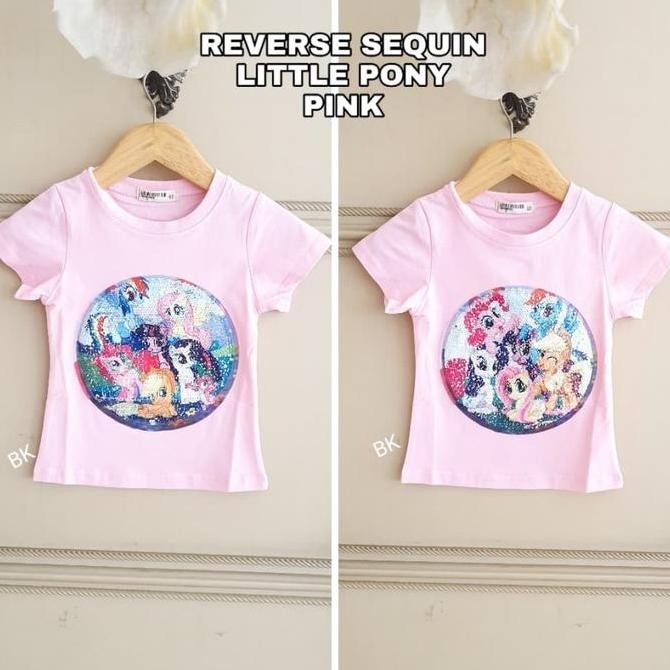 DF306>> LITTLE PONY SEQUIN kaos anak perempuan import unicorn manik