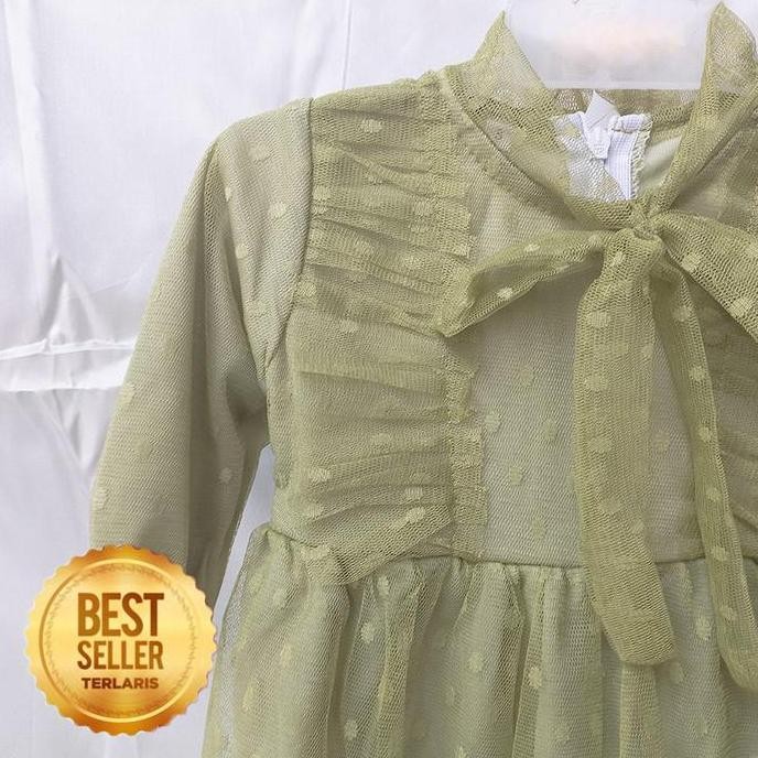 DS110 >> Dress Olive Anak Perempuan 6 12 Bulan Terbaru 2024 Gaun Polkadot Anak  1 2 Tahun Gemas Lucu