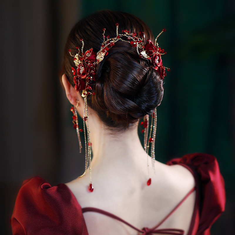 Red Hair Clip Hair Accessory Simple Elegant Wedding Dress