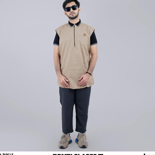 Rompi Sholat Classive Rosal Warna Bone Rompi Pria Kerah Oblong Bahan Madinah Yang Adem Dan Elegan