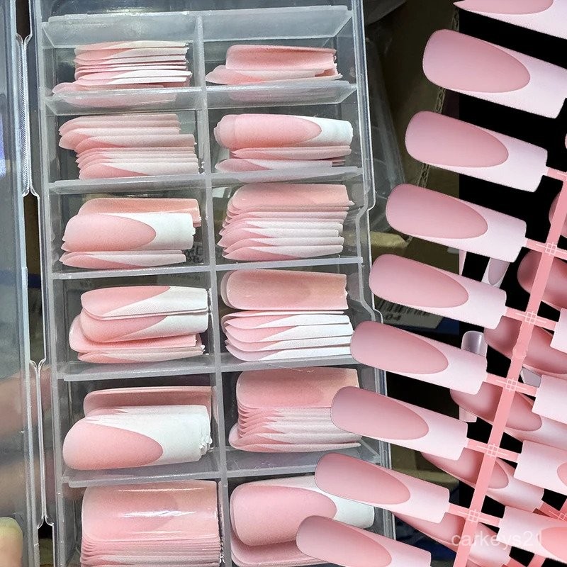 120Pcs/kotak Kuku Palsu Matte Pink French Press On Nails Akrilik Panjang Persegi Tips Kuku Palsu Pen