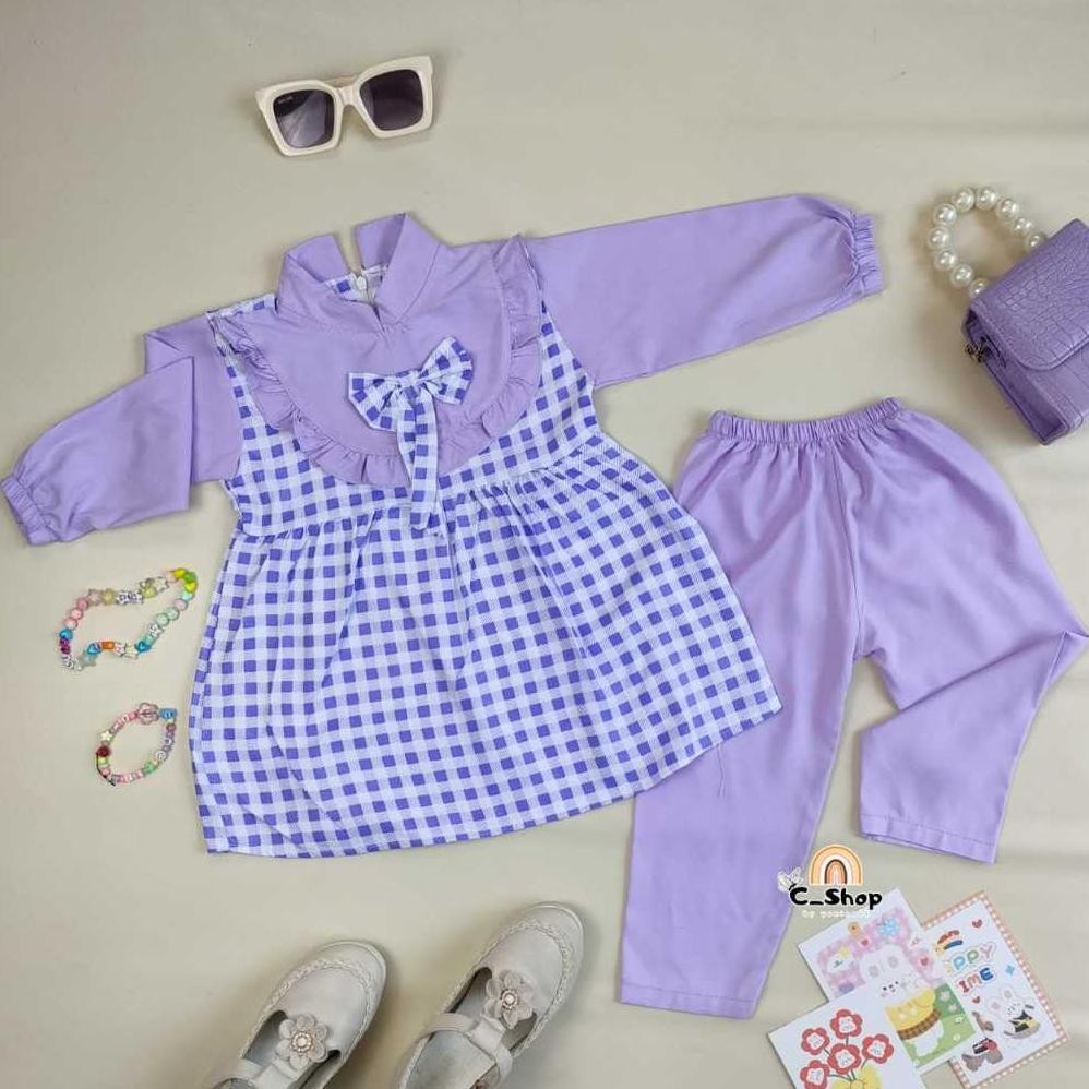 Termurah One Set Setelan Tunik Pita 2-10 Tahun / Setelan Zavina Haruka Panjang / Dress Pita Anak 7 8