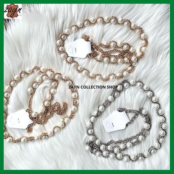 Xcvr- Belt Rantai Mutiara Gold Gesper Fashion Nita Silver Ikat Pinggang Gamis Rantai Model Kait