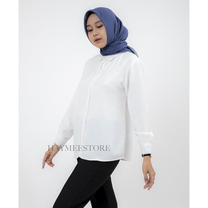 OOTD HaymeeIDN - Kemeja Putih  Polos Wanita Baju Kantor Cewek Formal Atasan Kerja cewe Bahan Moscrap