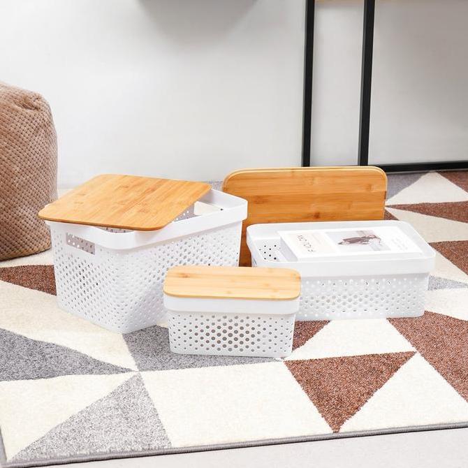 [JY] INFORMA STORAGE BOX WAFFLE / CONTAINER KOTAK PENYIMPANAN TUTUP KAYU
