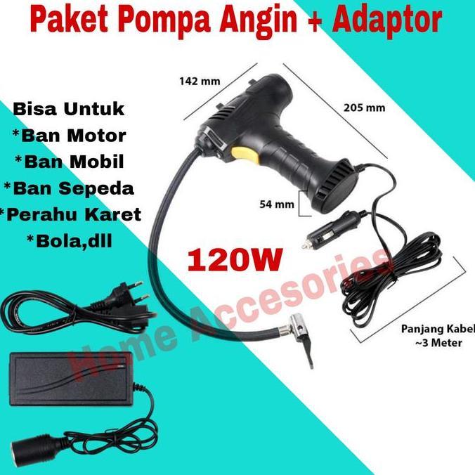 PAKET POMPA ANGIN BAN + ADAPTOR.KOMPRESOR UDARA GENGGAM 120W POMPA TIUP NIRKABEL/KABEL POMPA UDARA P