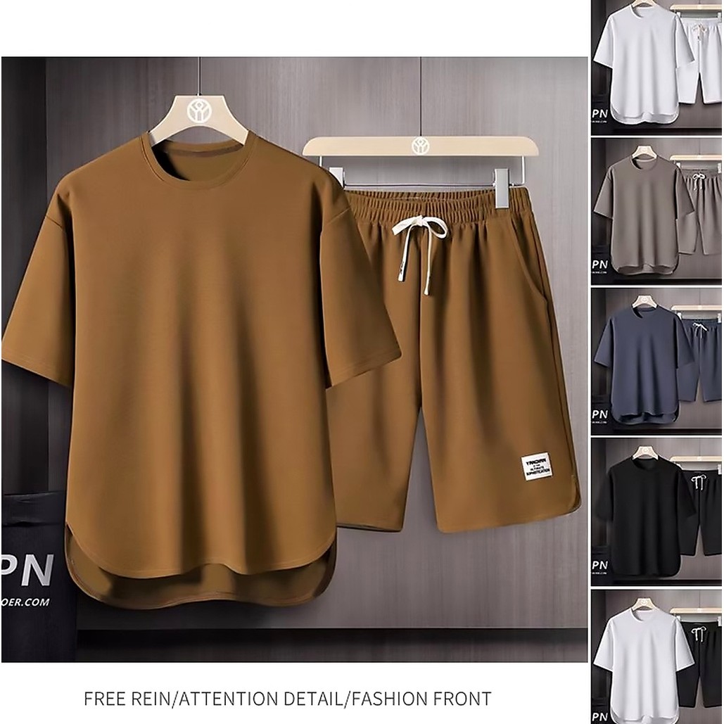 MEGA SALE | Baju Setelan Pria Baju Pantai Pria Satu Set Baju Oversize Pria Kaos Korea Style Pria