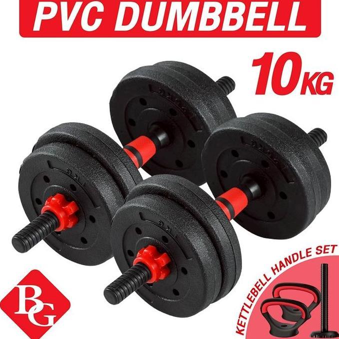 Genivalezz - Bgsport Dumbbell Pvc 10Kg Adjustable + Barbel - Set Alat Fitness Anti Slip Untuk Angkat