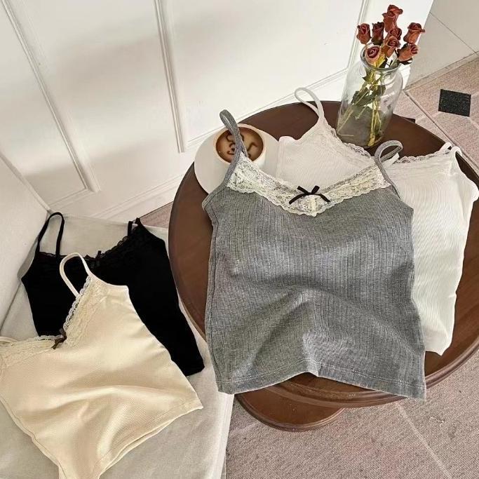 Chuby- Tank Top Wanita Busa Bra Dalaman Renda Pita Korean Style